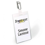 Пластиковый бейдж вертикальный с поворотным клипом Durable, 90 х 60 мм, ПВХ