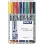 Набор маркеров неперманентных Staedtler Lumocolor, M, 8 цветов, пластиковый пенал