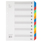 Разделитель листов А4 картонный цифровой Quantus Люкс, цветные табуляторы, 1-12, 190 г, 12 листов