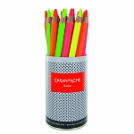 Набор карандашей цветных в стакане Carandache Maxi Fluo, 4 неоновых цвета, 28 штук