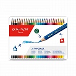 Набор карандашей цветных Carandache Fancolor Aquarelle, 30 цветов, металлический футляр